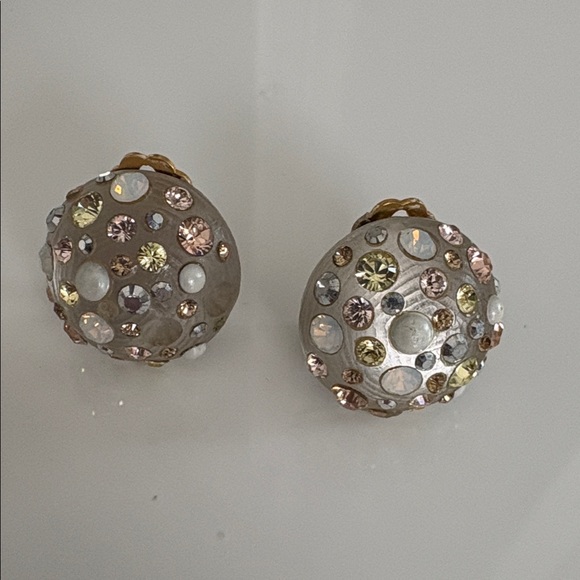 Alexis Bittar Champagne Dome Clip-On Earrings with Pink and Yellow Crystals - Picture 6 of 6